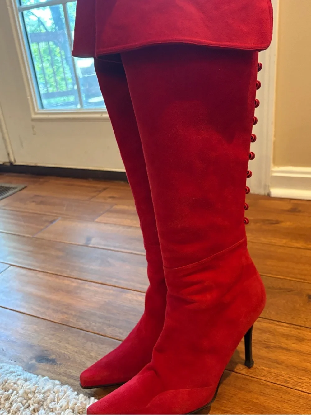 Stuart Weitzman Red Suede Pointed-Toe Over-The-Knee Boots